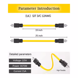 Male Extension Cord, RV & Generator Adapter Cord, 5-15P for Transfer Switch, 12AWG 125V Double Male Extension Cord