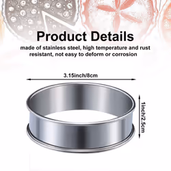 12 Pieces Muffin Tart Rings Double Rolled Tart Ring Stainless Steel Muffin Rings Metal Round Ring Mold for Food Making