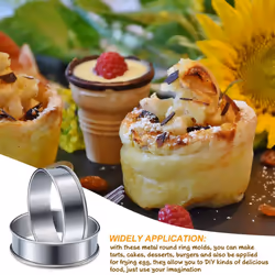 12 Pieces Muffin Tart Rings Double Rolled Tart Ring Stainless Steel Muffin Rings Metal Round Ring Mold for Food Making