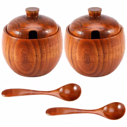 2Pcs Spice Jar Seasoning Can Sugar Bowl with Lid Spoon Wood Spice Storage Box Sugar Pot Salt Jars Kitchen Storage Container