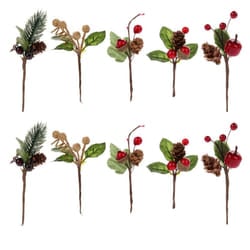 30Pcs Red Christmas Berry and Pine Cone Picks with Holly Branches for Holiday Floral Decor Flower Crafts