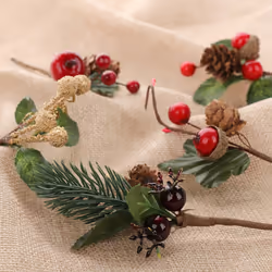 30Pcs Red Christmas Berry and Pine Cone Picks with Holly Branches for Holiday Floral Decor Flower Crafts