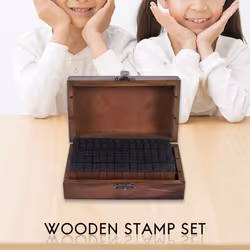 Rubber Stamp Alphabet Number Wooden Box Set Print Style Wood 70PCS