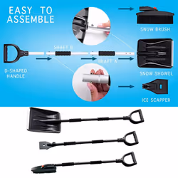 3-In-1 Snow Shovel Set Collapsible Snow Brush Scraper Winter Snow Removal Kit Car Ice Scraper Windshield Scraper Silver