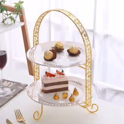 3X Metal Cake Stand Double-Layer Arch-Shaped Golden Fruit Dessert Rack Wedding Birthday Party Decoration Stand Gold