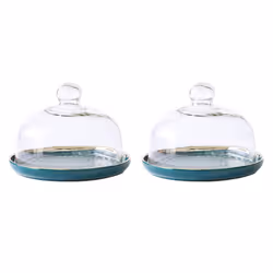 2X Cake Stand Cake Plate Server with Dome Dessert Cake Cover Butter Dish Dome Tray Plate Fruit Platter 6- Inch