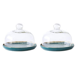 2X Cake Stand Cake Plate Server with Dome Dessert Cake Cover Butter Dish Dome Tray Plate Fruit Platter 6- Inch