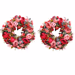 2X Decorative ,Silk Flower Head Flower Wreath 40cm Handmade Garland for Autumn Winter Outdoor Display
