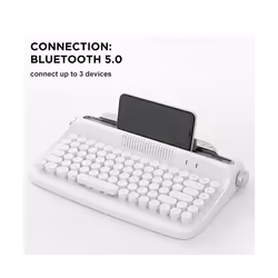 Wireless Typewriter Keyboard Retro Bluetooth Keyboard USB Mechanical Keycaps for Desktop PC/Laptop-White