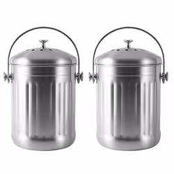 2X Compost Bin, Peel Bucket with Handle and 4 Charcoal Filters, 5 Liters, Easy to Clean