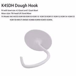 3 x K45DH dough hook, K45B coated flat beater, K45WW wire whisk, fits stand mixer with 4.5 Qt and 5 Qt bowl for