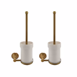 2X Antique Brass Bathroom Toilet Brush Set Holder Brush with Ceramic Cup