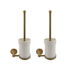 2X Antique Brass Bathroom Toilet Brush Set Holder Brush with Ceramic Cup