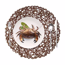 Round Woven Paper Fiber Placemats Decor 15" Set of 12