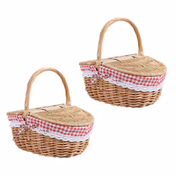 2X Country Style Wicker Picnic Basket Hamper with Lid and Handle & Liners for Picnics, Parties, Wedding and BBQs
