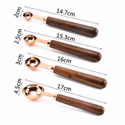 32X Measuring Cups Spoons Set Wood Handle Stainless Steel Plated Copper Metal Measuring Scoop Baking Kit
