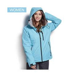 Ski Jacket Women Snowboard Jacket Ski Coat Female Winter Outdoor Warm Waterproof Windproof Breathable Clothes Hooded - Blue, L