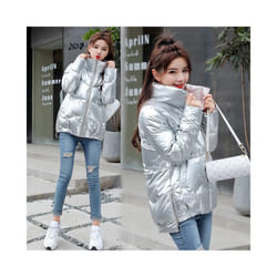 2022 New Winter Jacket Women Parkas Glossy Warm Thicken Coat Female Cotton Padded Parka Waterproof Outwear Loose Snow Jacket - Silver, XXXL