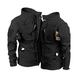 Military Fleece Warm Sets Men Shark Skin Soft Shell Tactical Jacket+Army Cargo Pant 2 Pcs Suits Outdoor Windproof Waterpro - Black jacket, 2XL 78-85kg