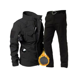 Military Fleece Warm Sets Men Shark Skin Soft Shell Tactical Jacket+Army Cargo Pant 2 Pcs Suits Outdoor Windproof Waterproof - Black set, 3XL 85-95kg