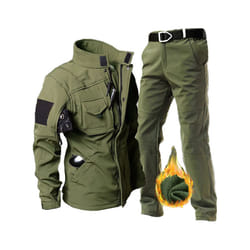 Military Fleece Warm Sets Men Shark Skin Soft Shell Tactical Jacket+Army Cargo Pant 2 Pcs Suits Outdoor Windproof Waterproof - Green set, 3XL 85-95kg