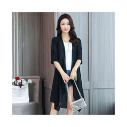 Summer Chiffon Shirt, Medium Length, Ultra-thin Coat, Sun Protection Suit, Solid Color Shawl Cardigan - black, L