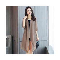 Summer Chiffon Shirt, Medium Length, Ultra-thin Coat, Sun Protection Suit, Solid Color Shawl Cardigan - Camel, M
