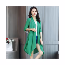 Summer Chiffon Shirt, Medium Length, Ultra-thin Coat, Sun Protection Suit, Solid Color Shawl Cardigan - Green, XL