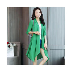 Summer Chiffon Shirt, Medium Length, Ultra-thin Coat, Sun Protection Suit, Solid Color Shawl Cardigan - Green, XL