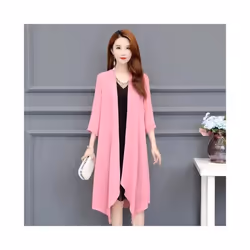 Summer Chiffon Shirt, Medium Length, Ultra-thin Coat, Sun Protection Suit, Solid Color Shawl Cardigan - Pink, XL