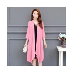 Summer Chiffon Shirt, Medium Length, Ultra-thin Coat, Sun Protection Suit, Solid Color Shawl Cardigan - Pink, XL