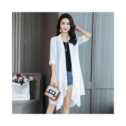 Summer Chiffon Shirt, Medium Length, Ultra-thin Coat, Sun Protection Suit, Solid Color Shawl Cardigan - WHITE, L