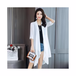Summer Chiffon Shirt, Medium Length, Ultra-thin Coat, Sun Protection Suit, Solid Color Shawl Cardigan - WHITE, S
