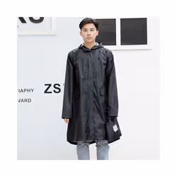 Hood Long Raincoat Women Men Waterproof Stylish Rain Coat Jacket Luxury Elegant Plus Sizes - black, XL