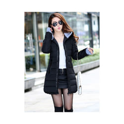 Autumn Winter Clothes Women Down Cotton Fashion Ladies Hooded Coat Female Mediulong Thickening Waterproof Slim Casual Jacket - black, L