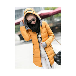 Autumn Winter Clothes Women Down Cotton Fashion Ladies Hooded Coat Female Mediulong Thickening Waterproof Slim Casual Jacket - DarkYellow, M