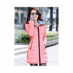 Autumn Winter Clothes Women Down Cotton Fashion Ladies Hooded Coat Female Mediulong Thickening Waterproof Slim Casual Jacket - Pink, XL