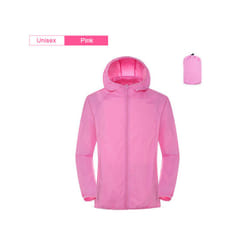 Camping Rain Jacket Men Women Waterproof Sun Protection Clothing Fishing Hunting Clothes Quick Dry Skin Windbreaker With Pocket - Unisex-Pink, 4XL