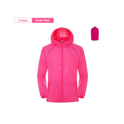 Camping Rain Jacket Men Women Waterproof Sun Protection Clothing Fishing Hunting Clothes Quick Dry Skin Windbreaker With Pocket - Unisex-Rose Red, M