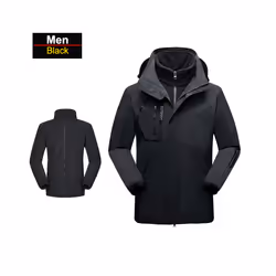 ) Men's 3 In 1 Thick Hiking Jacket Fleece Waterproof Winter Windbreaker Outdoor Warm Camping Jacket Men Windproof Coat - Men- ...