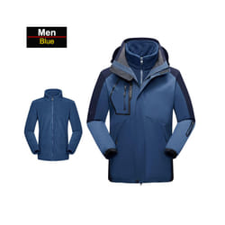 ) Men's 3 In 1 Thick Hiking Jacket Fleece Waterproof Winter Windbreaker Outdoor Warm Camping Jacket Men Windproof Coat - Men-Blue, L(45-57.5kg