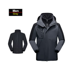 ) Men's 3 In 1 Thick Hiking Jacket Fleece Waterproof Winter Windbreaker Outdoor Warm Camping Jacket Men Windproof Coat - Men-Gray, 4XL(87.5-95kg