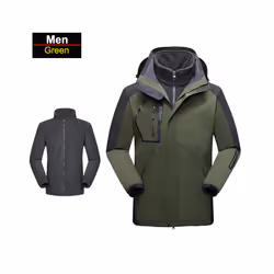 ) Men's 3 In 1 Thick Hiking Jacket Fleece Waterproof Winter Windbreaker Outdoor Warm Camping Jacket Men Windproof Coat - Men- ...