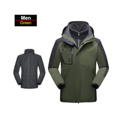 ) Men's 3 In 1 Thick Hiking Jacket Fleece Waterproof Winter Windbreaker Outdoor Warm Camping Jacket Men Windproof Coat - Men-Green, XL(57.5-67.5kg