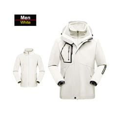 ) Men's 3 In 1 Thick Hiking Jacket Fleece Waterproof Winter Windbreaker Outdoor Warm Camping Jacket Men Windproof Coat - Men-White, XL(57.5-67.5kg