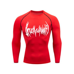 Fitness Men's Compression Long Sleeve Shirt Quick Drying Sun Protection Second Layer Skin Sports Base Layer Bodybuilding T-Shirt - red, 4XL
