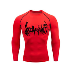Fitness Men's Compression Long Sleeve Shirt Quick Drying Sun Protection Second Layer Skin Sports Base Layer Bodybuilding T-Shirt - red, S