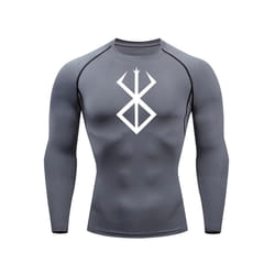Compression Long Sleeve Shirt Men's Running T-Shirt Sun Protection Second Skin Gym Sweat Sports Top Black Workout Sportswear - grey, L
