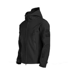 Waterproof Hiking Tracksuit Set for Men Sharkskin Army Jackets Camping Coat Tactical Pants, Warm Fishing Fleece Trousers - Black Jacket, 4XL 105-115kg
