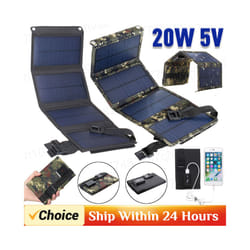 Solar Cell 20W Photovoltaic Panels USB Charger System Battery 5V Portable Flexible Foldable Energy Power Sunpower Camping - Black